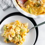 Broccoli and Cauliflower Au Gratin is a favorite side dish for every holiday. Rich, homemade cheese sauce, broccoli and cauliflower with a crispy panko topping.