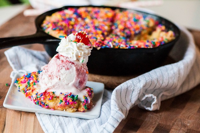 Funfetti Cake Batter Skillet Cookie