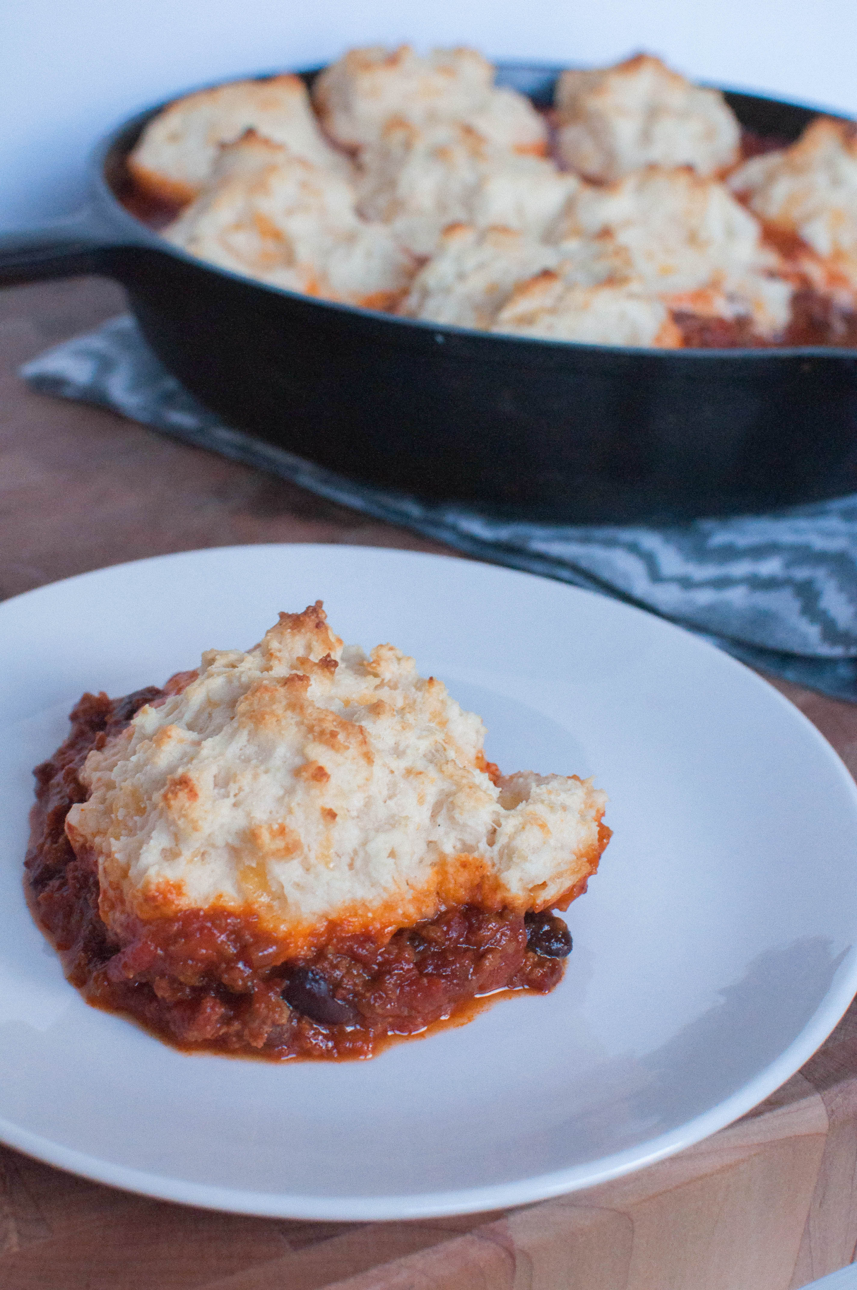 Chili Pot Pie with Cheddar Drop Biscuits