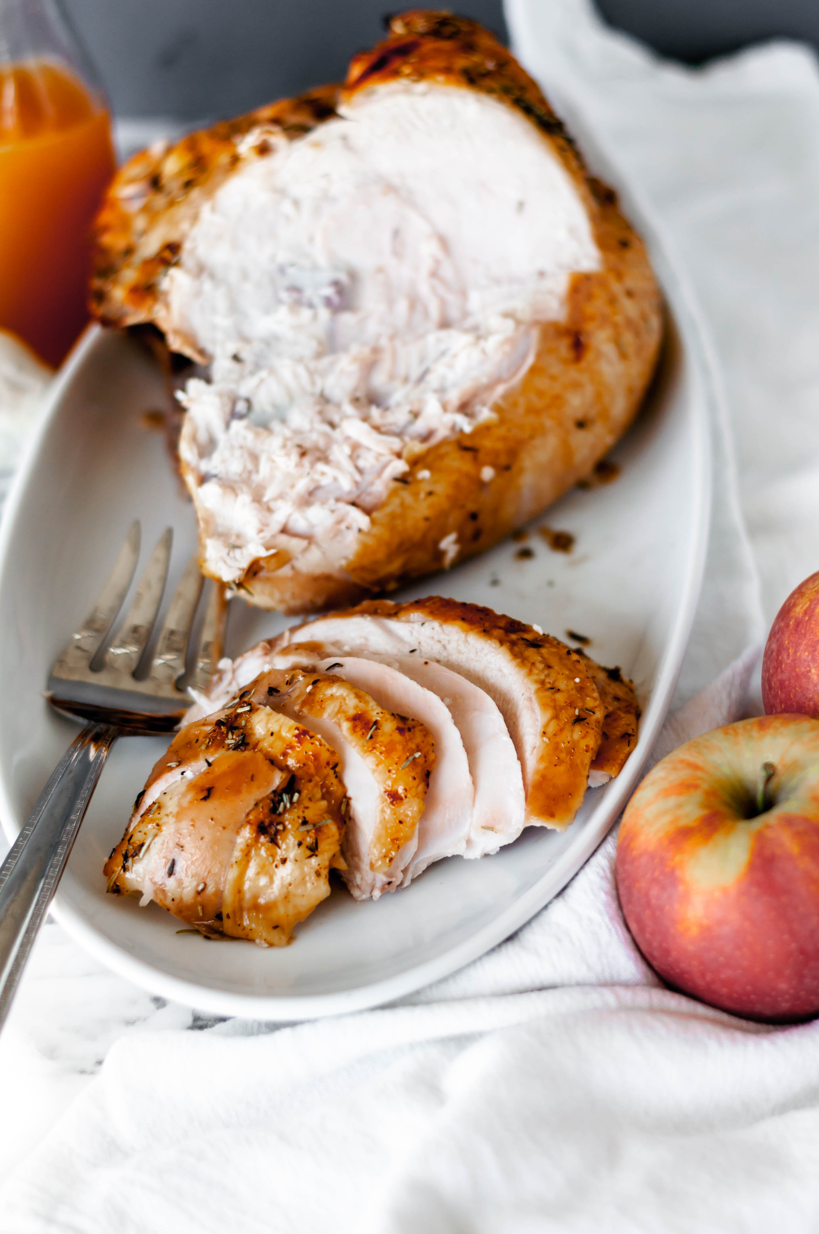 Apple Cider Glazed Turkey Breast is a great option for a small scale Thanksgiving meal. You still get the awe factor roasting and carving a turkey but on a much small and more manageable scale. Sweet, syrupy, spiced glaze brings the flavor.