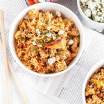 A fun spin on a Chinese classic, this Buffalo Fried Rice is filled with spicy chicken, tender rice, and creamy blue cheese.