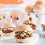 Celebrate Halloween with Rhodes and these spooky Halloween Sliders. Pimento stuffed olives make creepy monster eyes atop these taco sliders.