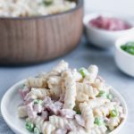 This Ranch Pasta Salad is the perfect summer side dish. Done in minutes, packed with delicious ranch flavor and a major crowd pleaser.