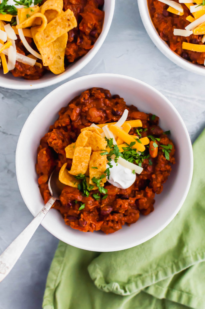 Chili season is upon us and this Chipotle Chili is my favorite. It’s the perfect amount of hearty, smoky and spicy all in one bowl.